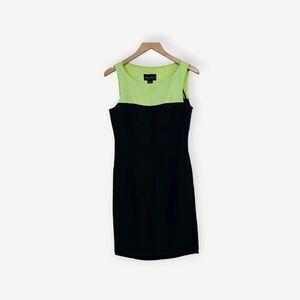 Connected Apparel Women's Size 8 Lime Green & Black Sleeveless Midi Dress